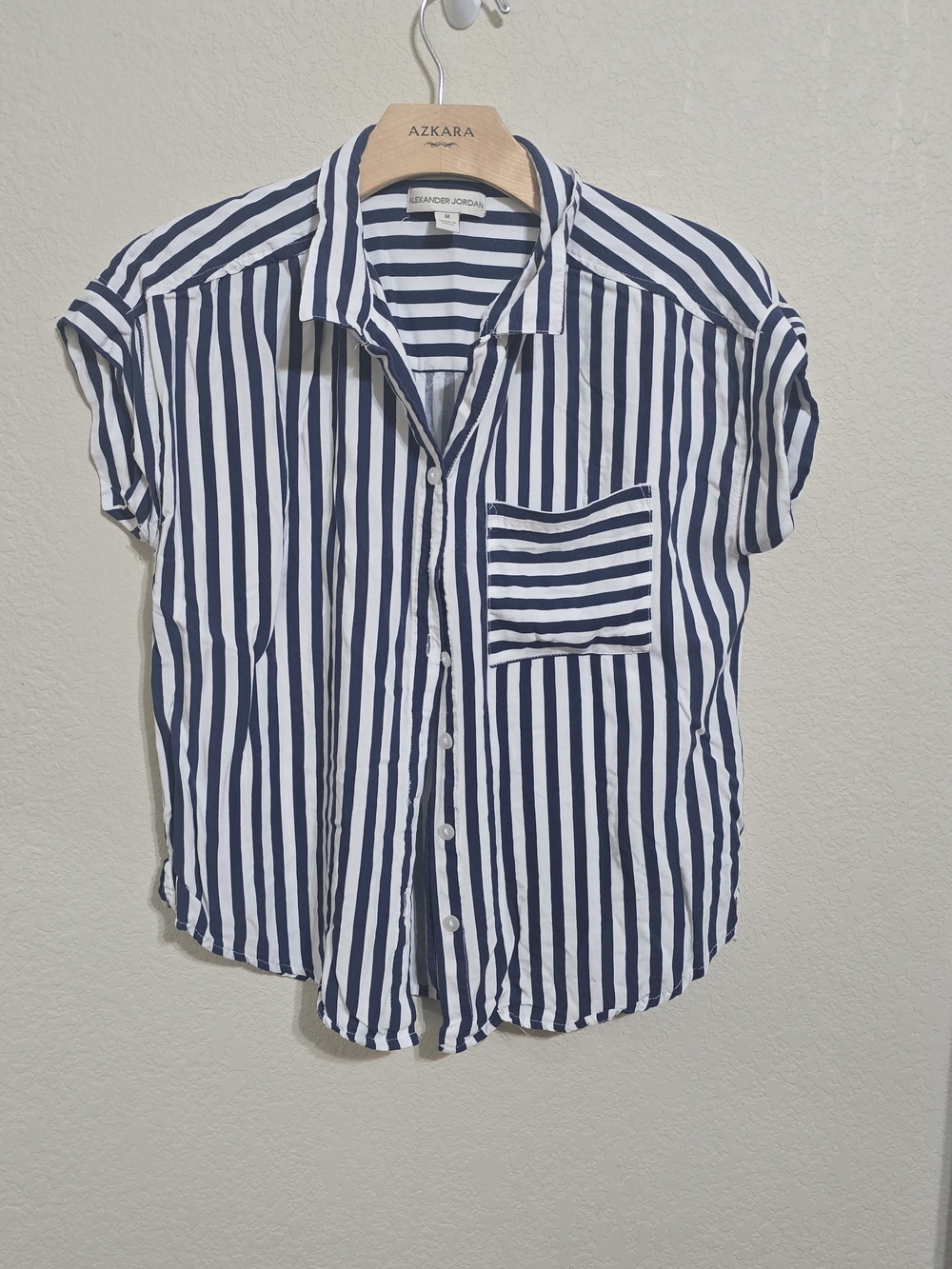 Alexander Jordan Navy and White Striped Button-Down Shirt